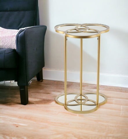 22" Gold Mirrored Glass Three Circle End Table