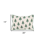 Ivory and Green Modern Christmas Tree Lumbar Throw Pillow