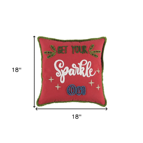 Red Green Sparkle Embroidered Throw Pillow