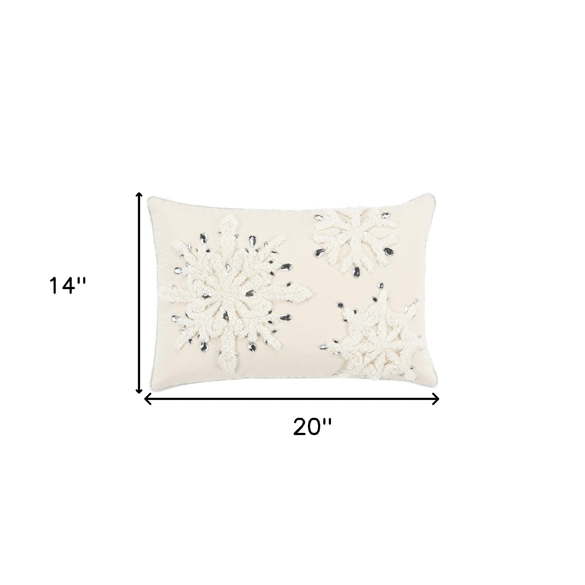 Ivory Glam Snowlfake Trio Lumbar Decorative Throw Pillow