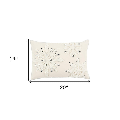 Ivory Glam Snowlfake Trio Lumbar Decorative Throw Pillow