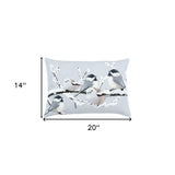 Gray Winter Birds Decorative Lumbar Throw Pillow