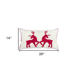 Cream and Red Christmas Deer Lumbar Throw Pillow