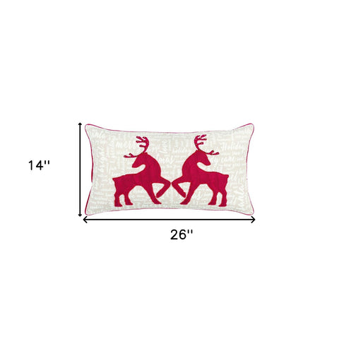 Cream and Red Christmas Deer Lumbar Throw Pillow