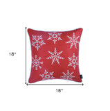 Set Of Four 18" X 18" Red Zippered Polyester Christmas Snowflakes Throw Pillow