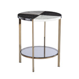 24" Black Manufactured Wood And Iron Round End Table With Two Shelves