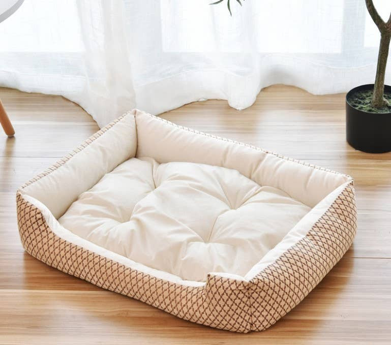 Classic Tan and Brown Fleece Cuddly Dog Bed