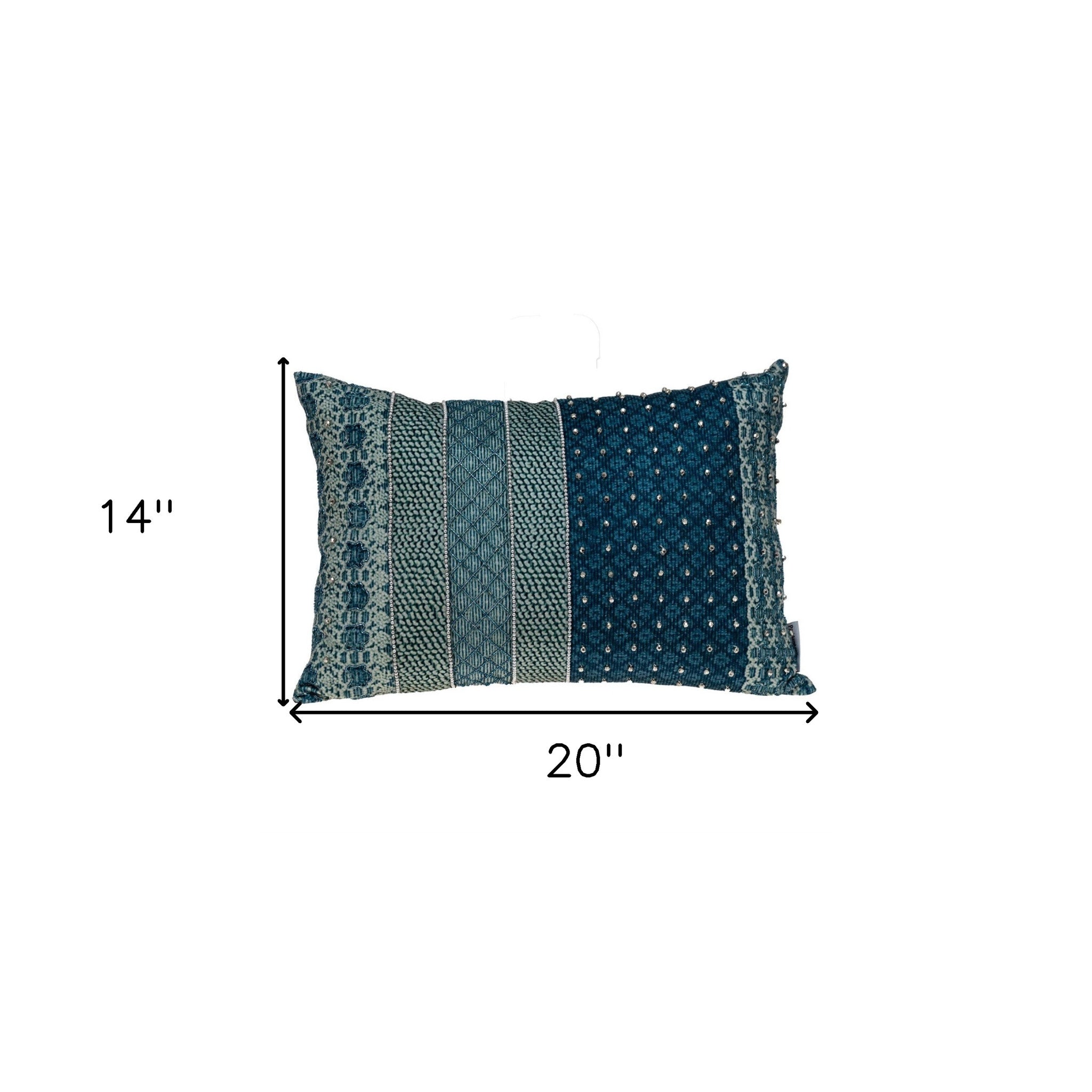 Blue and Aqua Beaded Embroidered Decorative Throw Pillow