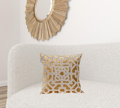 18 X 18 Gold Abstract Velvet Throw Pillow