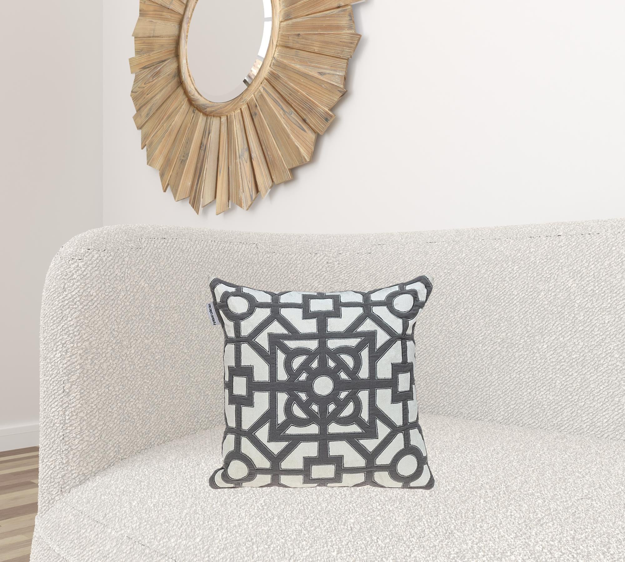 Gray and White Lattice Velvet Throw Pillow