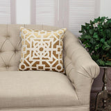 Beige and Gold Lattice Velvet Throw Pillow