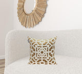 Beige and Gold Lattice Velvet Throw Pillow