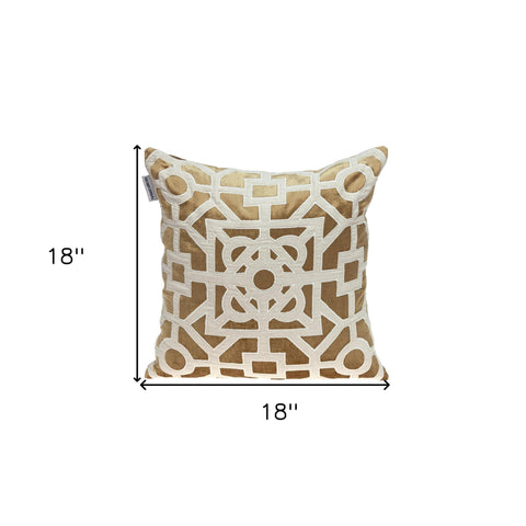 Beige and Gold Lattice Velvet Throw Pillow