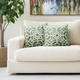 Beige and Green Lattice Velvet Throw Pillow