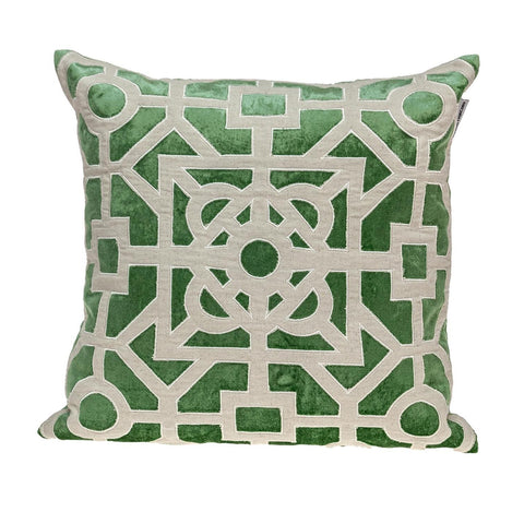 Beige and Green Lattice Velvet Throw Pillow