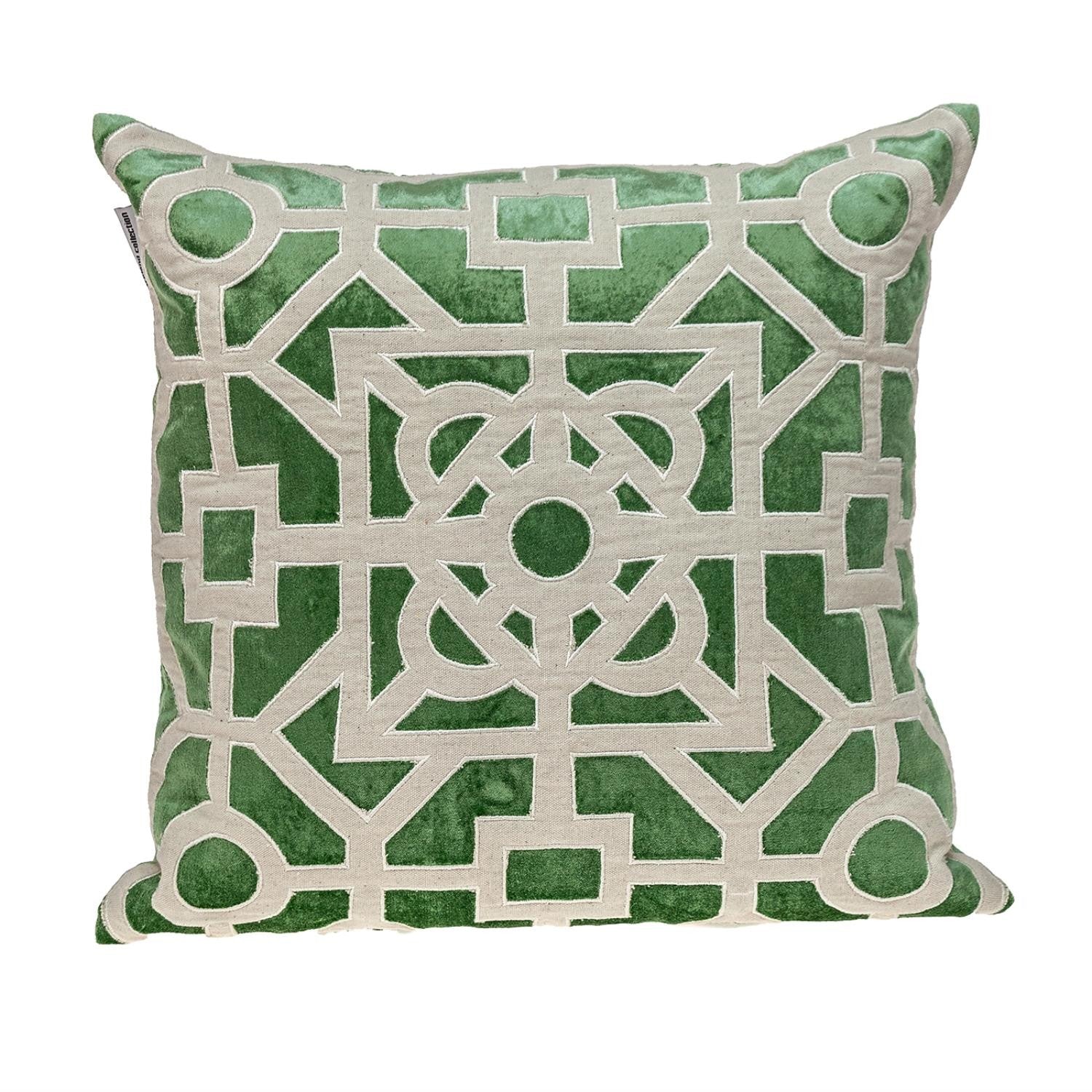 Beige and Green Lattice Velvet Throw Pillow