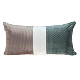 Taupe and Smokey Green Quilted Colorblock Velvet Lumbar Throw Pillow