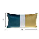 Sea Green and Yellow Quilted Colorblock Velvet Lumbar Throw Pillow