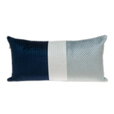 Navy Blue and Silver Quilted Colorblock Velvet Lumbar Throw Pillow