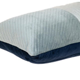 Navy Blue and Silver Quilted Colorblock Velvet Lumbar Throw Pillow