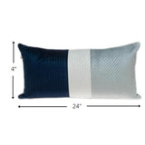 Navy Blue and Silver Quilted Colorblock Velvet Lumbar Throw Pillow