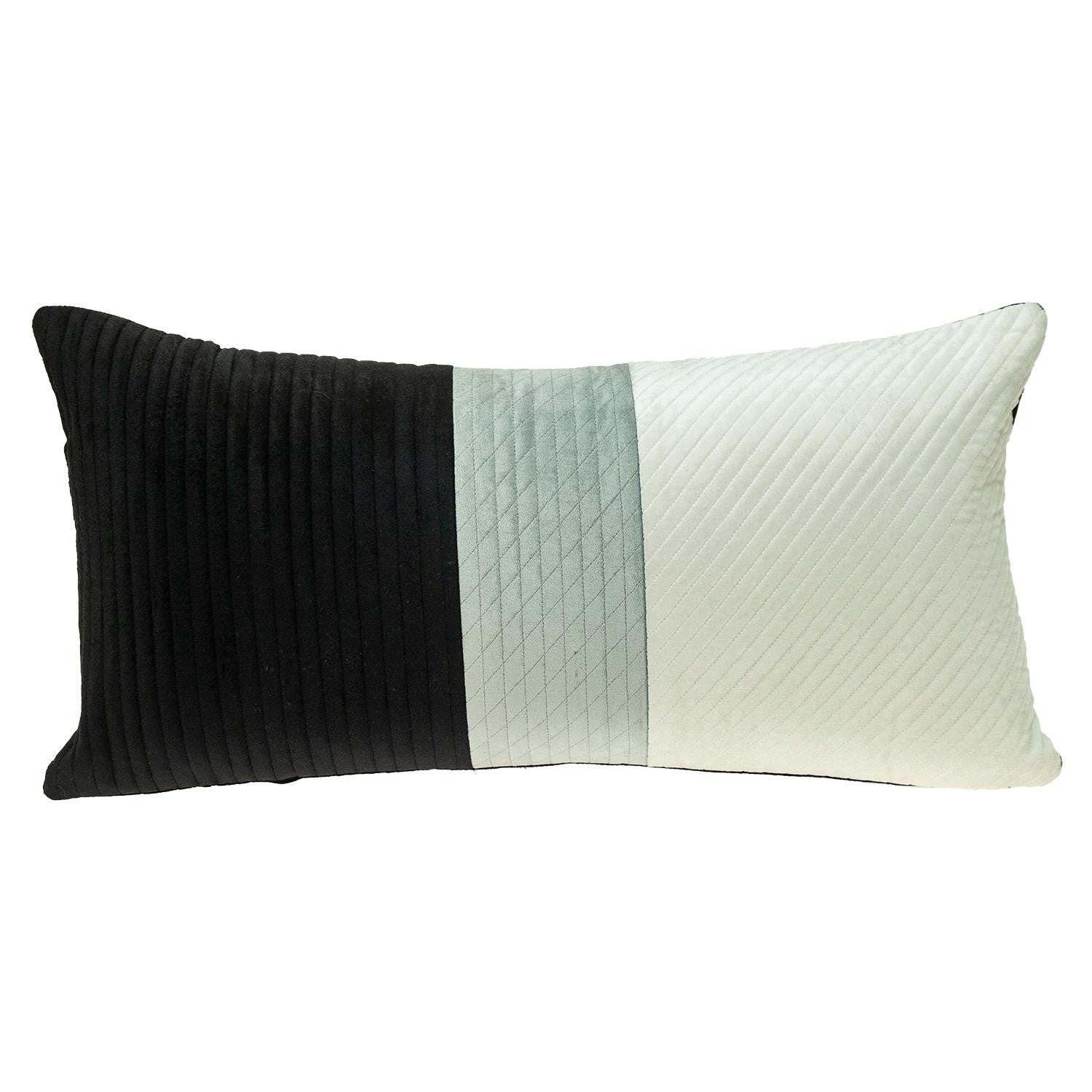 Black and White Quilted Color Block Velvet Lumbar Throw Pillow