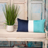 Navy Blue and Sea Blue Quilted Colorblock Velvet Lumbar Throw Pillow