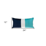 Navy Blue and Sea Blue Quilted Colorblock Velvet Lumbar Throw Pillow