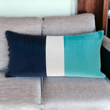 Navy Blue and Sea Blue Quilted Colorblock Velvet Lumbar Throw Pillow