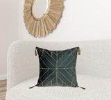 Charcoal and Gold Geo Velvet Throw Pillow with Gold Tassels