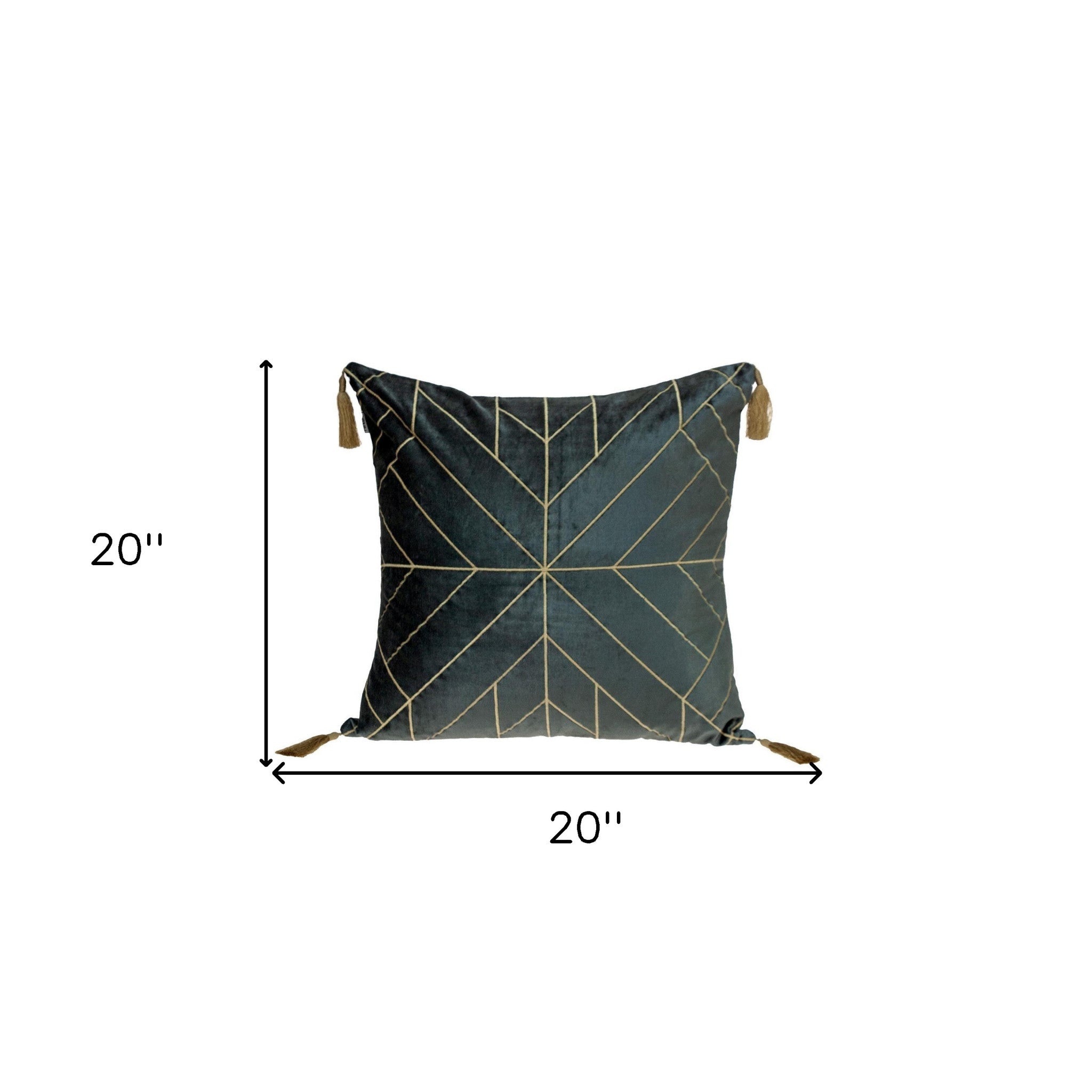 Charcoal and Gold Geo Velvet Throw Pillow with Gold Tassels