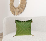 Olive and Gold Geo Velvet Throw Pillow with Gold Tassels