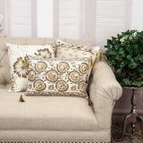 Natural and Golden Metallic Beaded Decorative Throw Pillow