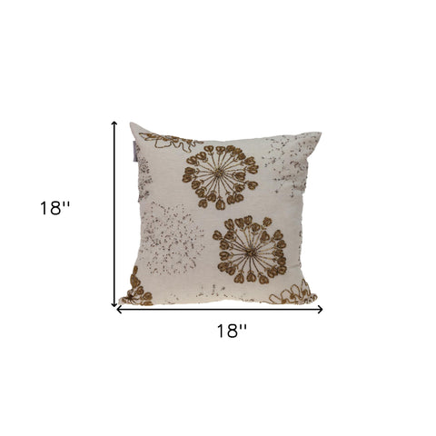 Natural and Golden Metallic Beaded Decorative Throw Pillow