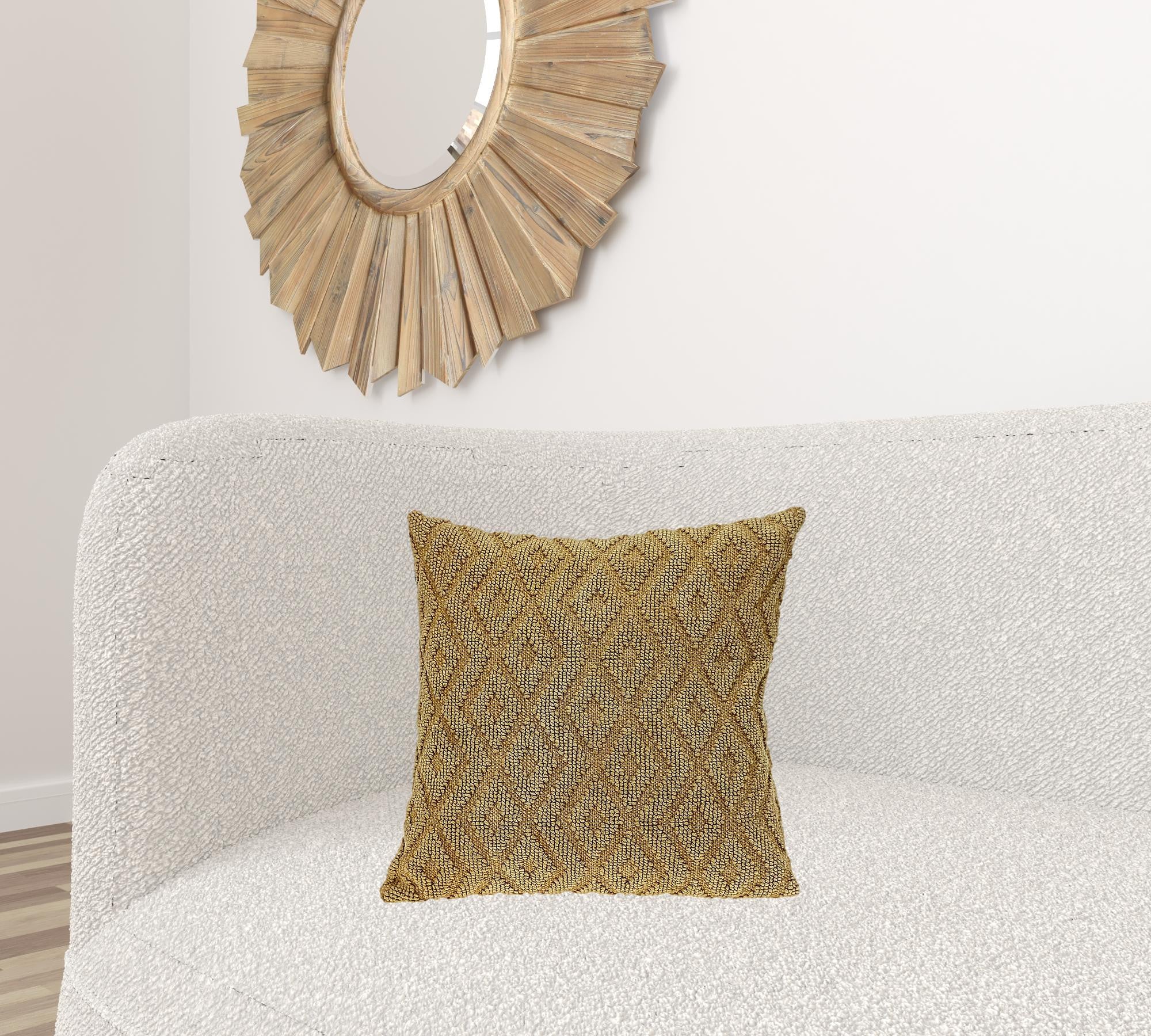 Jacquard Diamond Pattern Decorative Mustard Yellow Throw Pillow