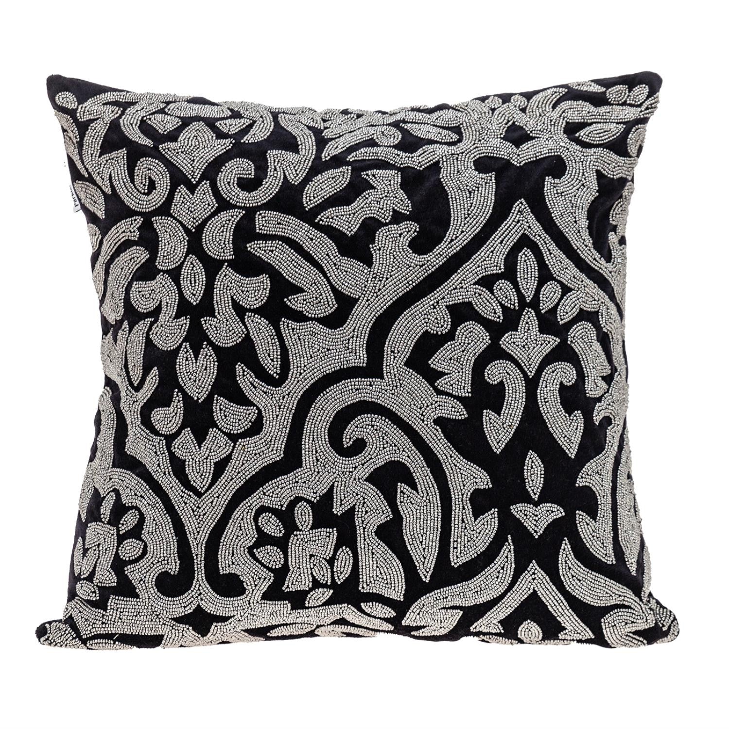 Luxe Velvet Black Beaded Throw Pillow