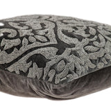 Luxe Velvet Gray Beaded Throw Pillow