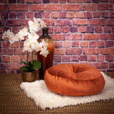 Round Tufted Burnt Orange Velvet Floor Pillow