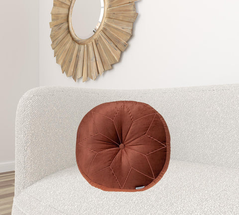 Round Tufted Burnt Orange Velvet Floor Pillow