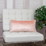 Reversible Ivory and Pink Lumbar Velvet Throw Pillow