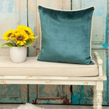 Reversible Gray and Teal Square Velvet Throw Pillow