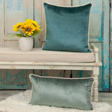 Reversible Gray and Teal Square Velvet Throw Pillow