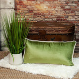 Reversible Blue and Green Lumbar Velvet Throw Pillow