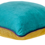 Teal and Gold Reversible Square Velvet Throw Pillow