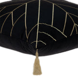 Black and Gold Geo Velvet Throw Pillow with Gold Tassels