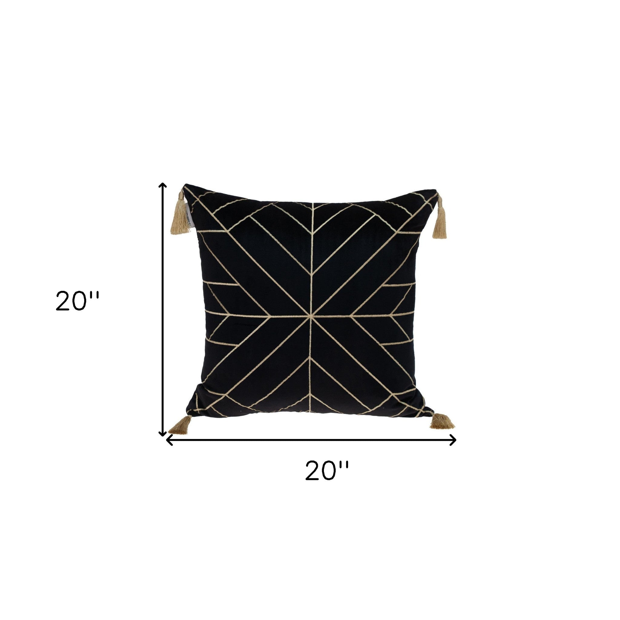 Black and Gold Geo Velvet Throw Pillow with Gold Tassels