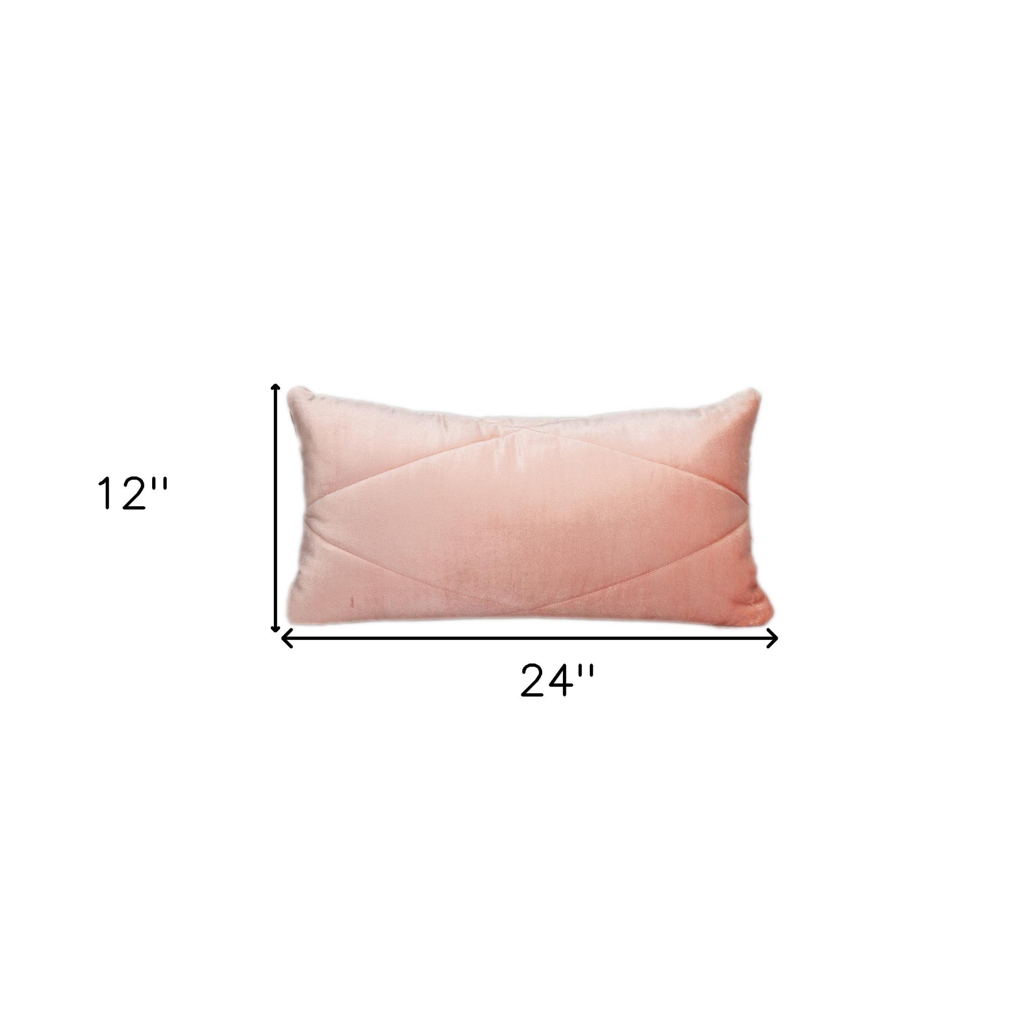 Quilted Pink Velvet Lumbar Throw Pillow