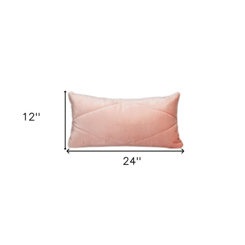 Quilted Pink Velvet Lumbar Throw Pillow