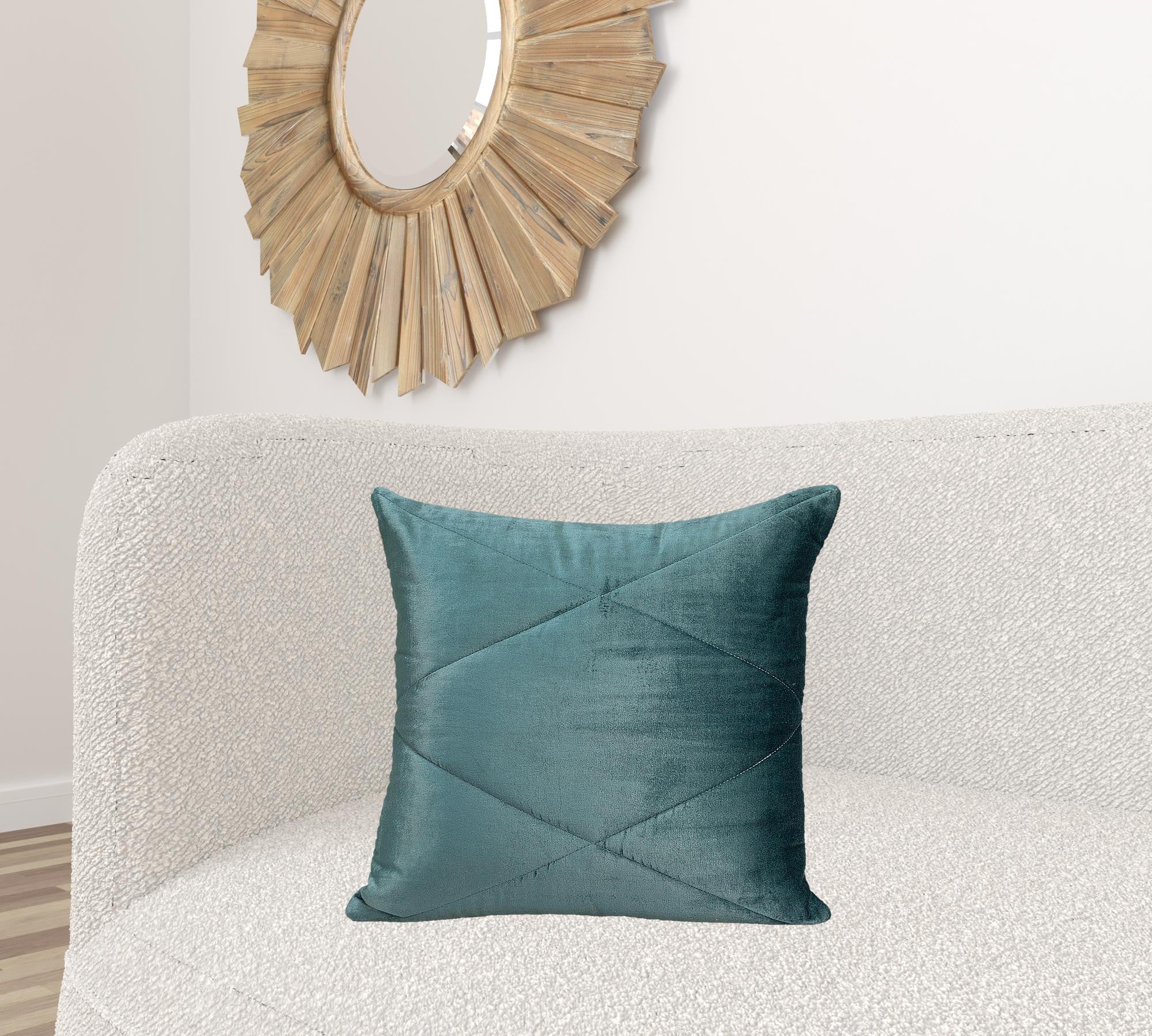 Quilted Teal Velvet Throw Pillow