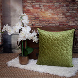 Olive Quilted Velvet Geo Decorative Throw Pillow